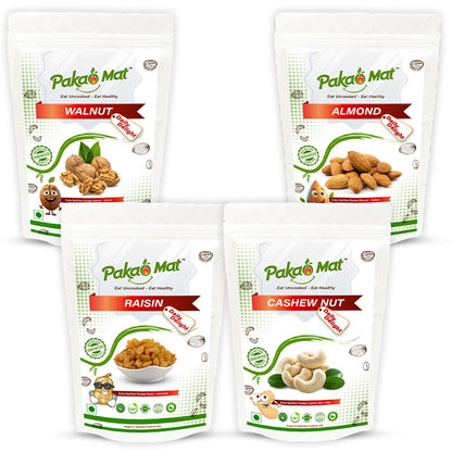 Pakaomat - 4 Dry Fruits Combo Pack (Almond + Cashew + Raisin + Walnut)