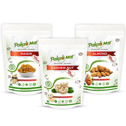 Pakaomat - 3 Dry Fruits Combo Pack (Almond + Cashew + Raisin)